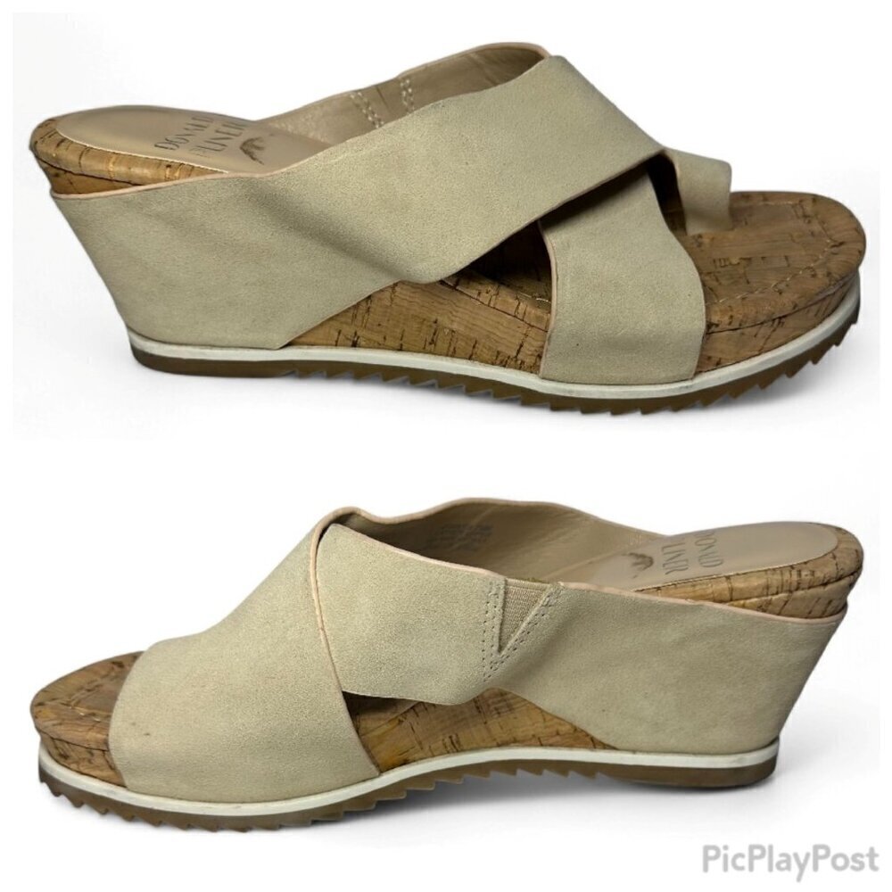 DONALD PLINER Women's Sisu Wedge Suede Sandal, Beige, US 7.5, NWOB - Picture 10 of 16